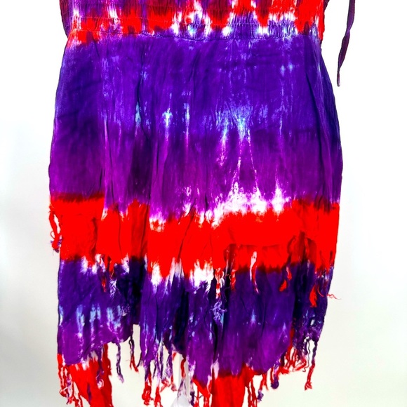 NWT Sacred Threads Tie Dye Halter Dress Tiered Frayed hem size Large - Picture 6 of 11